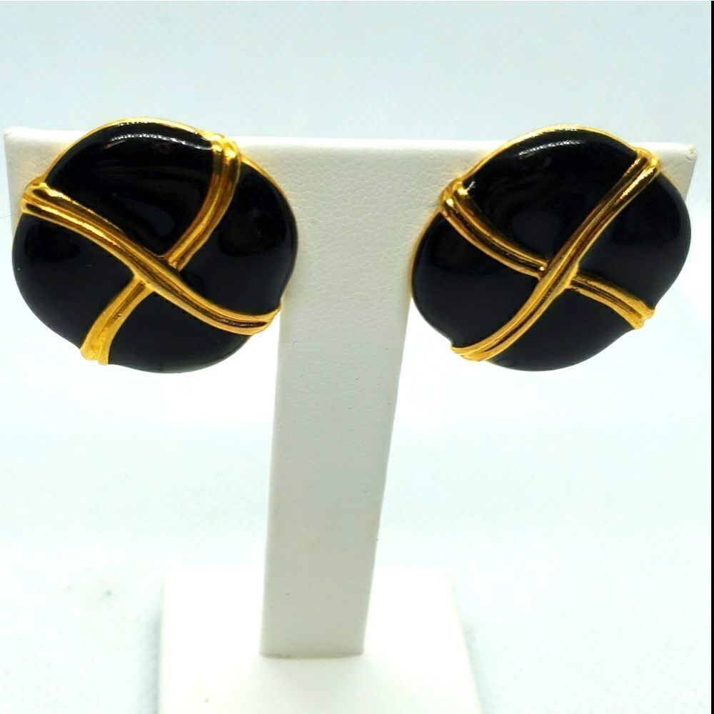 Vintage Napier Black & Gold Tone Earrings